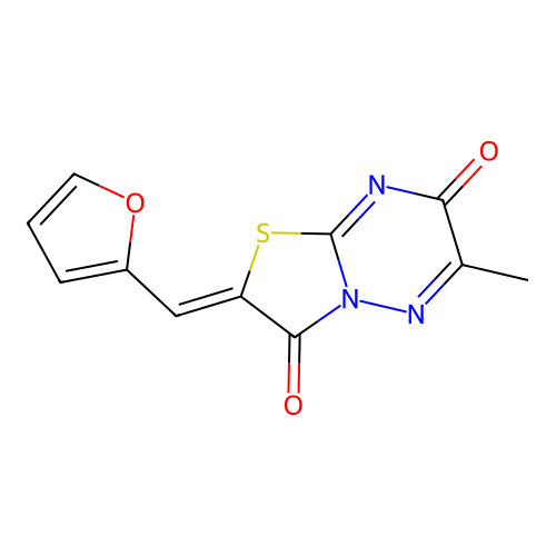 (Z)-2-(furan-2-ylmethylene)-6-methyl-2H-thiazolo[3,2-b][1,2,4]triazine-3,7-dione structure