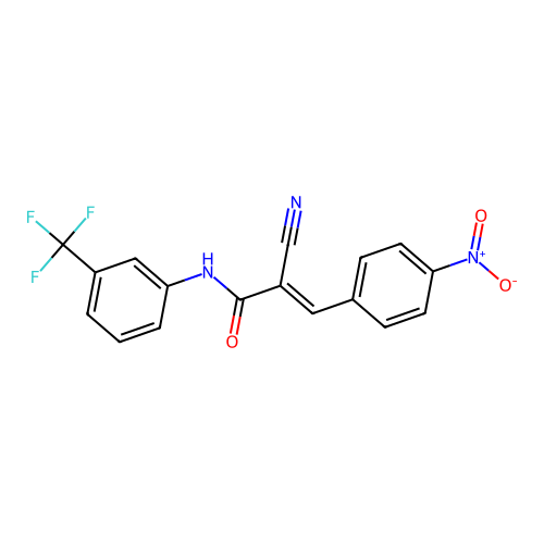 (E)-2-cyano-3-(4-nitrophenyl)-N-[3-(trifluoromethyl)phenyl]prop-2-enamide structure