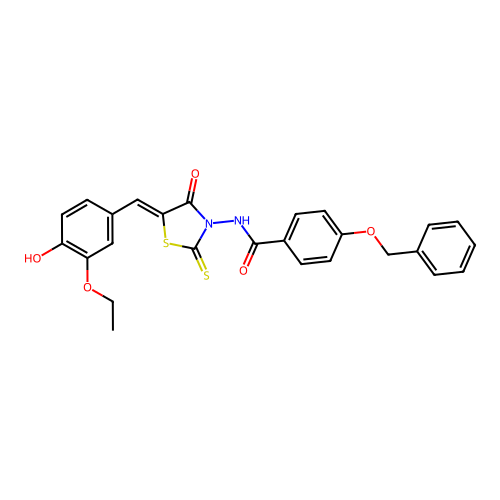 4-(benzyloxy)-N-[(5Z)-5-(3-ethoxy-4-hydroxybenzylidene)-4-oxo-2-thioxo-1,3-thiazolidin-3-yl]benzamide structure