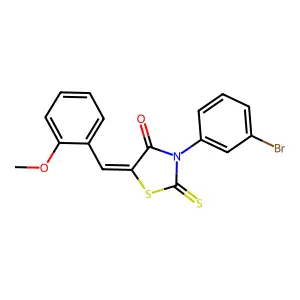 (5Z)-3-(3-bromophenyl)-5-(2-methoxybenzylidene)-2-thioxo-1,3-thiazolidin-4-one structure