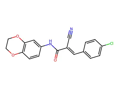 3-(4-chlorophenyl)-2-cyano-N-(2,3-dihydro-1,4-benzodioxin-6-yl)prop-2-enamide structure