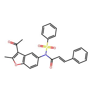 N-(3-acetyl-2-methyl-1-benzofuran-5-yl)-N-cinnamoylbenzenesulfonamide structure