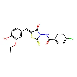 4-chloro-N-[(5E)-5-[(3-ethoxy-4-hydroxyphenyl)methylidene]-4-oxo-2-sulfanylidene-1,3-thiazolidin-3-yl]benzamide structure