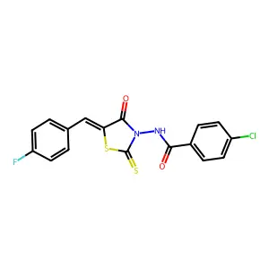 (4-chlorophenyl)-N-{5-[(4-fluorophenyl)methylene]-4-oxo-2-thioxo(1,3-thiazolid in-3-yl)}carboxamide structure