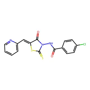 4-chloro-N-[(5Z)-4-oxo-5-(pyridin-2-ylmethylidene)-2-thioxo-1,3-thiazolidin-3-yl]benzamide structure