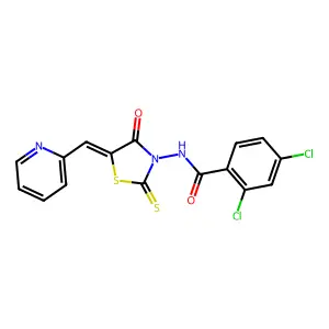 2,4-dichloro-N-[(5Z)-4-oxo-5-(pyridin-2-ylmethylidene)-2-thioxo-1,3-thiazolidin-3-yl]benzamide structure