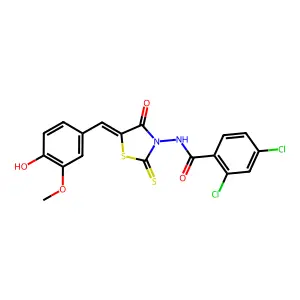 2,4-dichloro-N-[(5Z)-5-(4-hydroxy-3-methoxybenzylidene)-4-oxo-2-thioxo-1,3-thiazolidin-3-yl]benzamide structure