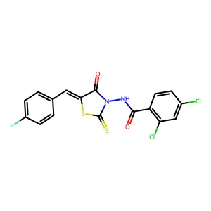 2,4-dichloro-N-[(5Z)-5-[(4-fluorophenyl)methylidene]-4-oxo-2-sulfanylidene-1,3-thiazolidin-3-yl]benzamide structure