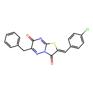 (2E)-6-benzyl-2-(4-chlorobenzylidene)-7H-[1,3]thiazolo[3,2-b][1,2,4]triazine-3,7(2H)-dione structure