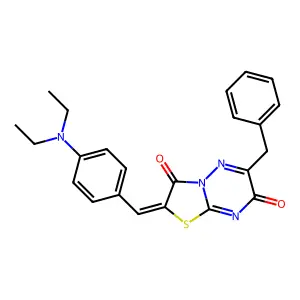 (2E)-6-benzyl-2-[4-(diethylamino)benzylidene]-7H-[1,3]thiazolo[3,2-b][1,2,4]triazine-3,7(2H)-dione structure