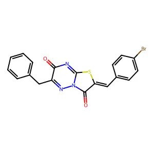 (2Z)-6-benzyl-2-(4-bromobenzylidene)-7H-[1,3]thiazolo[3,2-b][1,2,4]triazine-3,7(2H)-dione structure