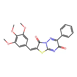 (2E)-6-phenyl-2-(3,4,5-trimethoxybenzylidene)-7H-[1,3]thiazolo[3,2-b][1,2,4]triazine-3,7(2H)-dione structure