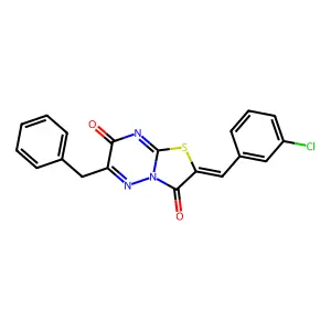 (2Z)-6-benzyl-2-(3-chlorobenzylidene)-7H-[1,3]thiazolo[3,2-b][1,2,4]triazine-3,7(2H)-dione structure