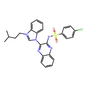 (4-chlorophenyl)sulfonyl-[3-[3-(3-methylbutyl)benzimidazol-3-ium-1-yl]quinoxalin-2-yl]azanide structure