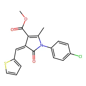 methyl 1-(4-chlorophenyl)-2-methyl-5-oxo-4-(thiophen-2-ylmethylidene)pyrrole-3-carboxylate structure