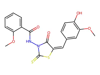 (Z)-N-(5-(4-hydroxy-3-methoxybenzylidene)-4-oxo-2-thioxothiazolidin-3-yl)-2-methoxybenzamide structure