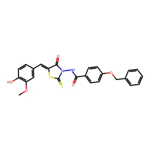 4-(benzyloxy)-N-[(5Z)-5-(4-hydroxy-3-methoxybenzylidene)-4-oxo-2-thioxo-1,3-thiazolidin-3-yl]benzamide structure