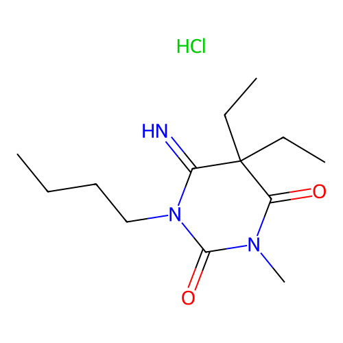 1-butyl-5,5-diethyl-6-imino-3-methyl-1,3-diazinane-2,4-dione Hydrochloride structure