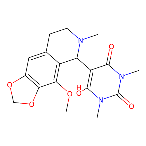 6-hydroxy-5-(4-methoxy-6-methyl-5,6,7,8-tetrahydro-[1,3]dioxolo[4,5-g]isoquinolin-5-yl)-1,3-dimethylpyrimidine-2,4(1H,3H)-dione structure
