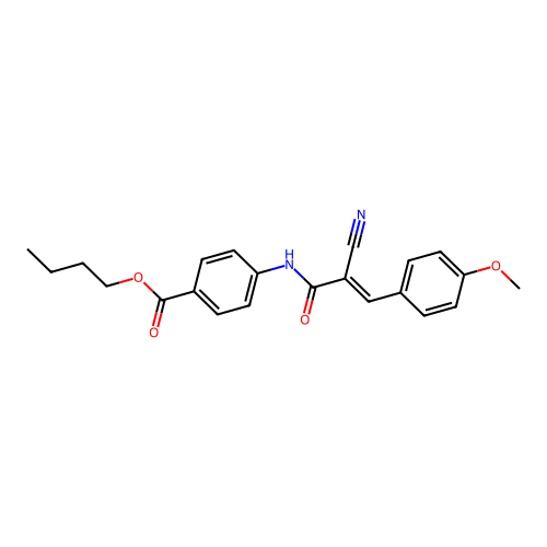 (E)-butyl 4-(2-cyano-3-(4-methoxyphenyl)acrylamido)benzoate structure