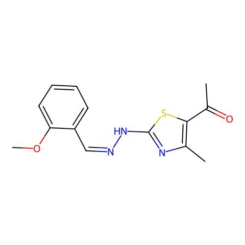 1-[2-[(2Z)-2-[(2-methoxyphenyl)methylidene]hydrazinyl]-4-methyl-1,3-thiazol-5-yl]ethanone structure