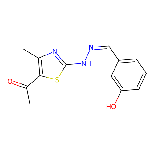 1-[2-[(2Z)-2-[(3-hydroxyphenyl)methylidene]hydrazinyl]-4-methyl-1,3-thiazol-5-yl]ethanone structure