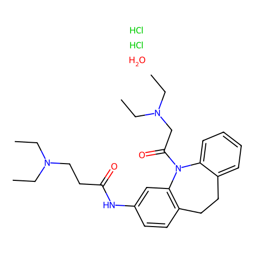 3-(diethylamino)-N-(5-(2-(diethylamino)acetyl)-10,11-dihydro-5H-dibenzo[b,f]azepin-3-yl)propanamide dihydrochloride hydrate structure