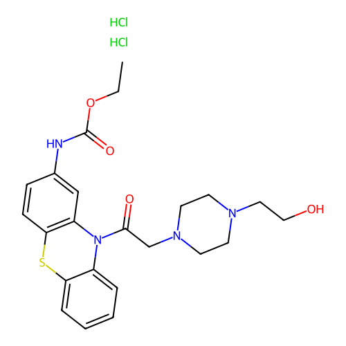 ethyl (10-(2-(4-(2-hydroxyethyl)piperazin-1-yl)acetyl)-10H-phenothiazin-2-yl)carbamate dihydrochloride structure