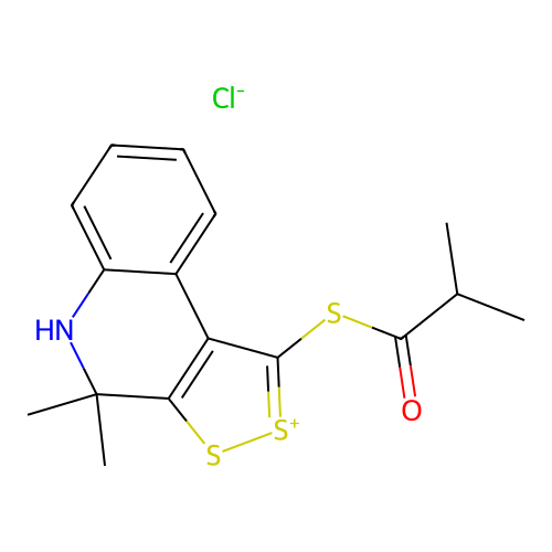 (4,4-dimethyl-5H-dithiolo[3,4-c]quinolin-1-ylidene)-(2-methylpropanoyl)sulfanium chloride structure