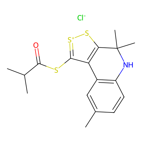 1-(isobutyrylthio)-4,4,8-trimethyl-4,5-dihydro[1,2]dithiolo[3,4-c]quinolin-2-ium chloride structure
