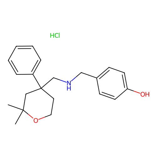 4-[[(2,2-dimethyl-4-phenyl-oxan-4-yl)methylamino]methyl]phenol Hydrochloride structure