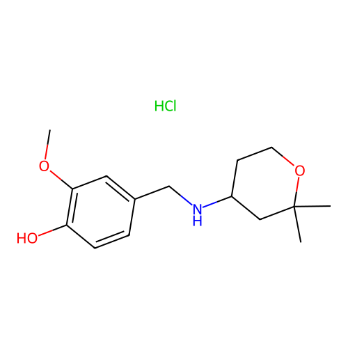 4-(((2,2-dimethyltetrahydro-2H-pyran-4-yl)amino)methyl)-2-methoxyphenol hydrochloride structure