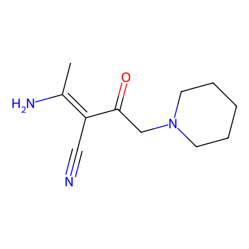 (E)-3-amino-2-(2-piperidin-1-ylacetyl)but-2-enenitrile structure
