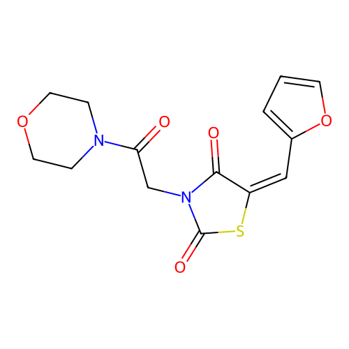 (E)-5-(furan-2-ylmethylene)-3-(2-morpholino-2-oxoethyl)thiazolidine-2,4-dione structure
