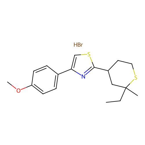 2-(2-ethyl-2-methyltetrahydro-2H-thiopyran-4-yl)-4-(4-methoxyphenyl)thiazole hydrobromide structure