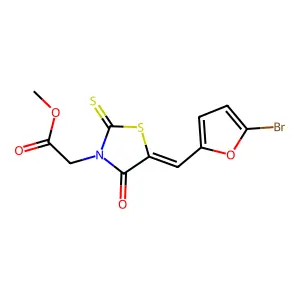 [5-(5-Bromo-furan-2-ylmethylene)-4-oxo-2-thioxo-thiazolidin-3-yl]-acetic acid methyl ester structure
