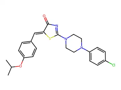 2-[4-(4-chlorophenyl)piperazin-1-yl]-5-[(4-propan-2-yloxyphenyl)methylidene]-1,3-thiazol-4-one structure