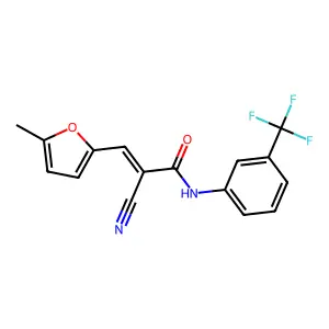 (E)-2-cyano-3-(5-methylfuran-2-yl)-N-[3-(trifluoromethyl)phenyl]prop-2-enamide structure