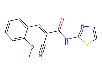 (2E)-2-cyano-3-(2-methoxyphenyl)-N-(1,3-thiazol-2-yl)prop-2-enamide structure