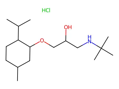 1-(tert-butylamino)-3-((2-isopropyl-5-methylcyclohexyl)oxy)propan-2-ol hydrochloride structure