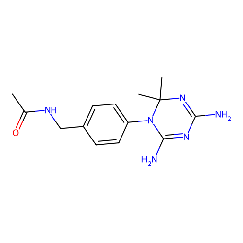 N-[[4-(4,6-diamino-2,2-dimethyl-1,3,5-triazin-1-yl)phenyl]methyl]acetamide structure