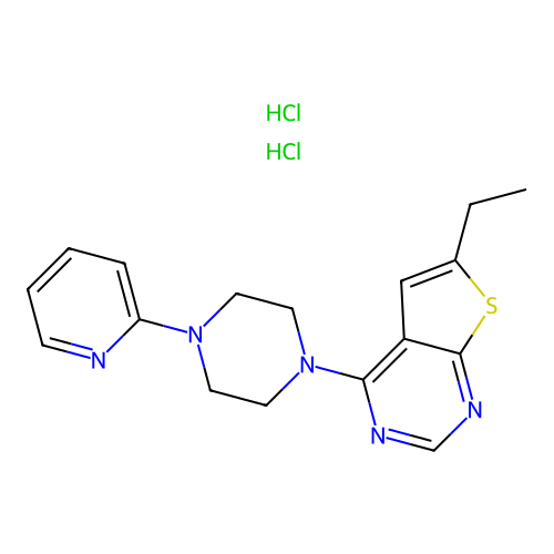6-ethyl-4-(4-(pyridin-2-yl)piperazin-1-yl)thieno[2,3-d]pyrimidine dihydrochloride structure