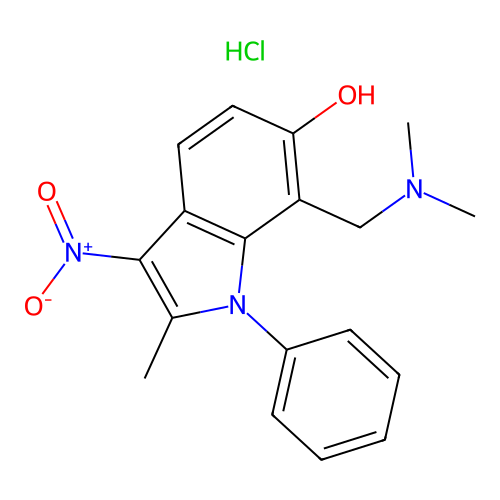 7-((dimethylamino)methyl)-2-methyl-3-nitro-1-phenyl-1H-indol-6-ol hydrochloride structure