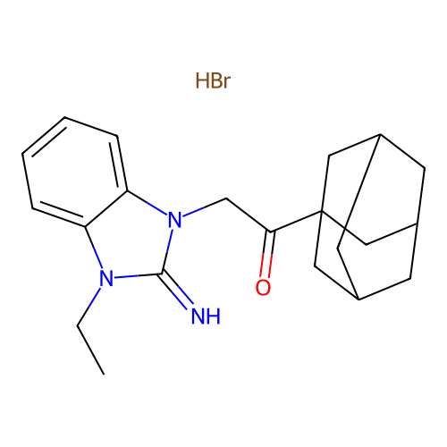 1-((3r,5r,7r)-adamantan-1-yl)-2-(3-ethyl-2-imino-2,3-dihydro-1H-benzo[d]imidazol-1-yl)ethanone hydrobromide structure
