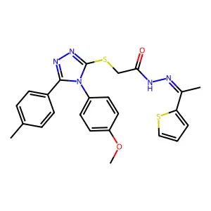 2-[[4-(4-methoxyphenyl)-5-(4-methylphenyl)-1,2,4-triazol-3-yl]sulfanyl]-N-(1-thiophen-2-ylethylideneamino)acetamide structure