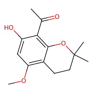 Ketone, 7-hydroxy-5-methoxy-2,2-dimethyl-8-chromanyl methyl structure
