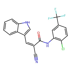 (2E)-N-[2-chloro-5-(trifluoromethyl)phenyl]-2-cyano-3-indol-3-ylprop-2-enamide structure