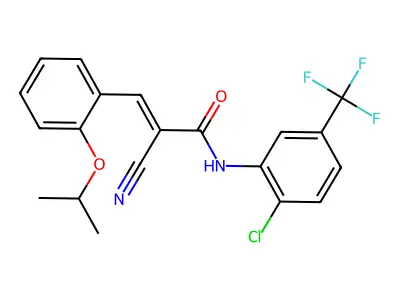(E)-N-[2-chloro-5-(trifluoromethyl)phenyl]-2-cyano-3-(2-propan-2-yloxyphenyl)prop-2-enamide structure