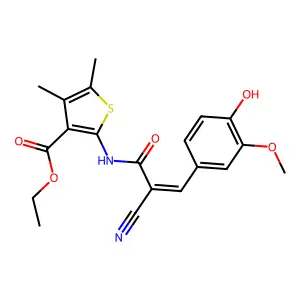 ethyl 2-[2-cyano-3-(4-hydroxy-3-methoxyphenyl)prop-2-enamido]-4,5-dimethylthiophene-3-carboxylate structure