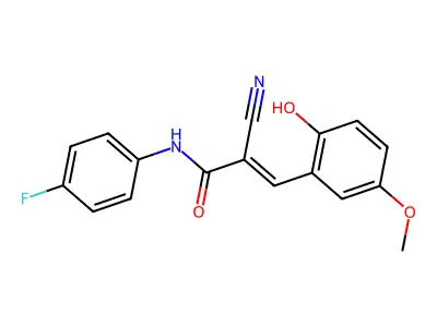(E)-2-cyano-N-(4-fluorophenyl)-3-(2-hydroxy-5-methoxyphenyl)prop-2-enamide structure
